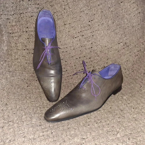 FINSBURY-Monza-Blake Welted-Gray Leather/Purple Details-Sz 8.5 UK/9 US-Excellent - Picture 1 of 8